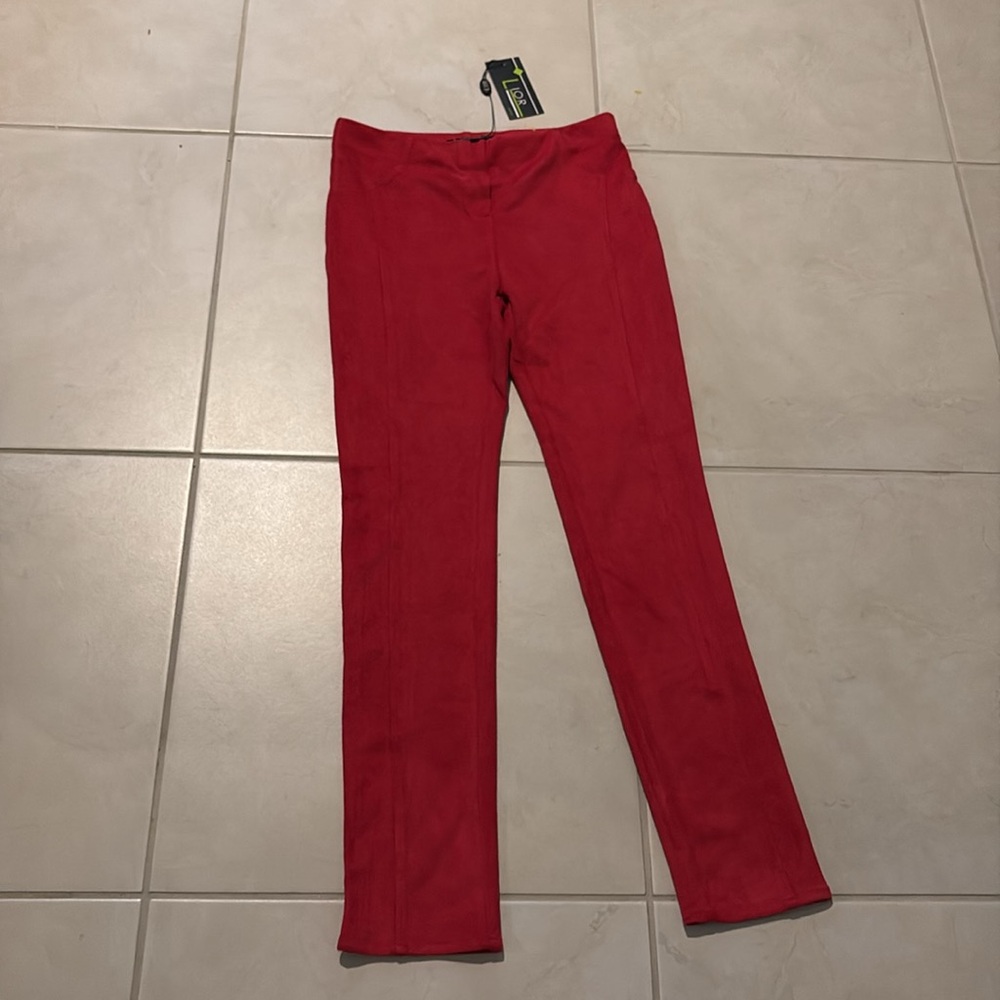 NWT $130 sz 4 Lior Paris red faux suede pants 949 - Picture 2 of 7